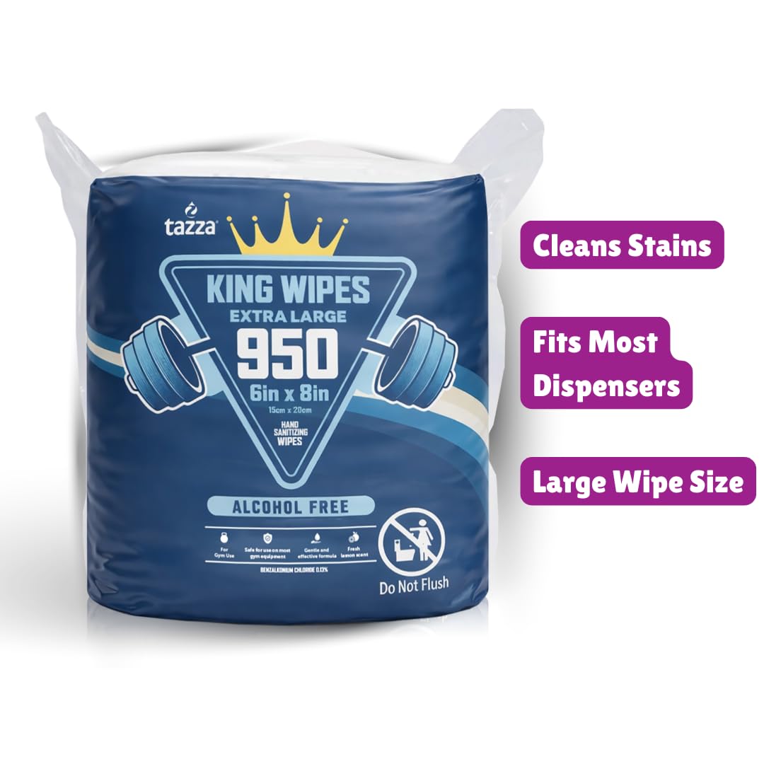 Tazza Gym Equip Wipes, 4 x 950 Count (3800 Total Wipes) - Durable, Pre-Saturated Gym Equipment & Surface Cleaning Wipes