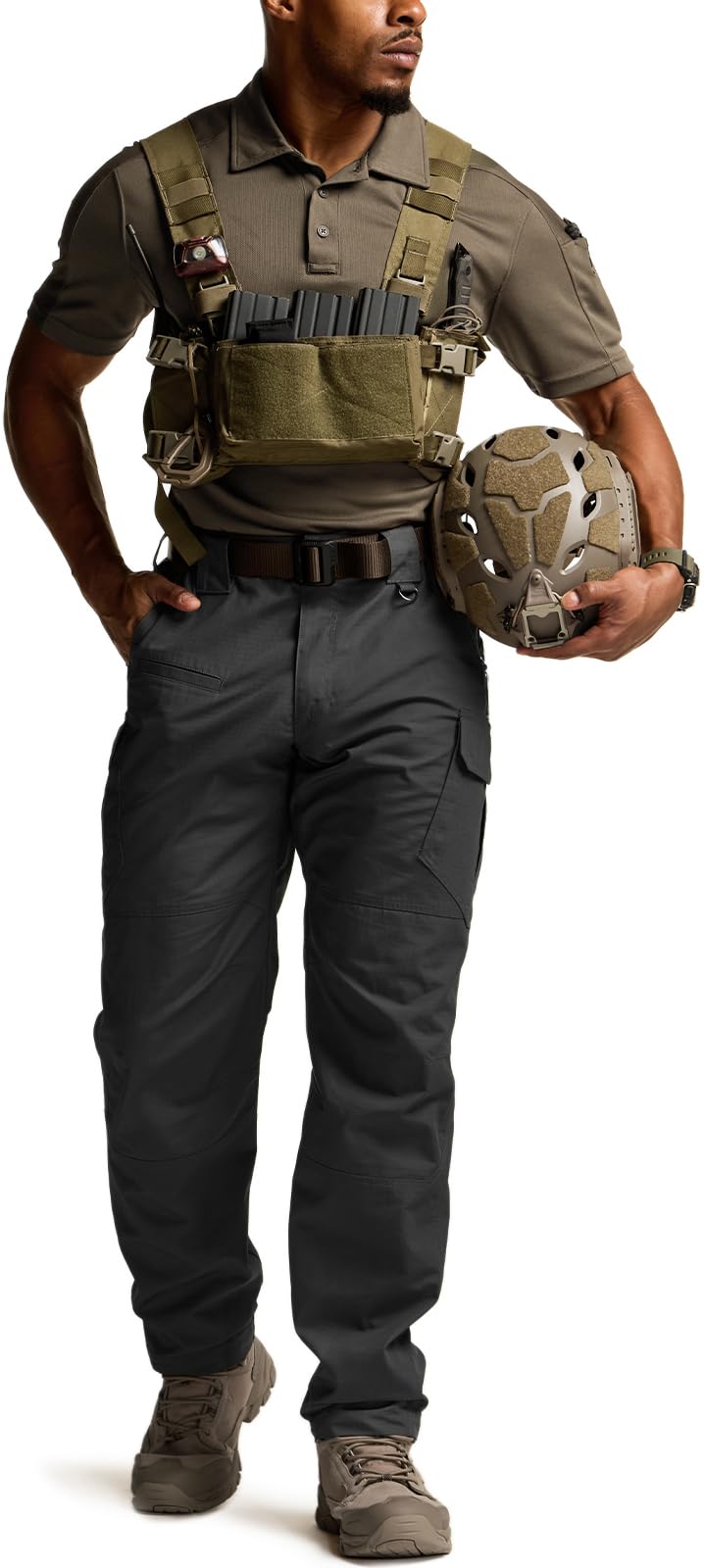 CQR Men's Tactical Pants, Water Resistant Ripstop Cargo Pants, Lightweight EDC Work Hiking Pants, Outdoor Apparel, Raider Mag Pocket Black, 32W x 30L