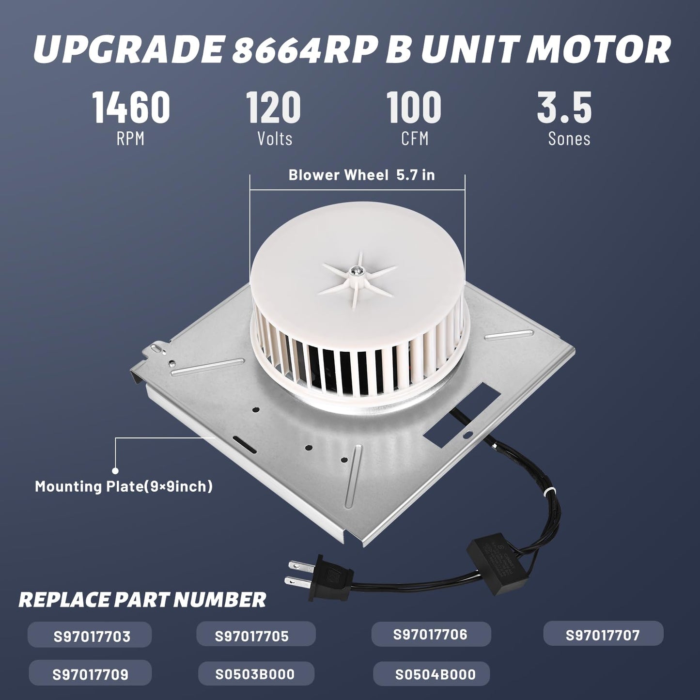 Upgrade 8664RP 8663RP for Nutone 8664RP/8663RP B Unit Bathroom Fan Motor - Fit for Nutone 6445RP, 671R, 672R, 8673RP, 763RL, 769RL, 750 - Replace for Broan Exhaust Fan Motor - 100CFM, 3.5 Sones