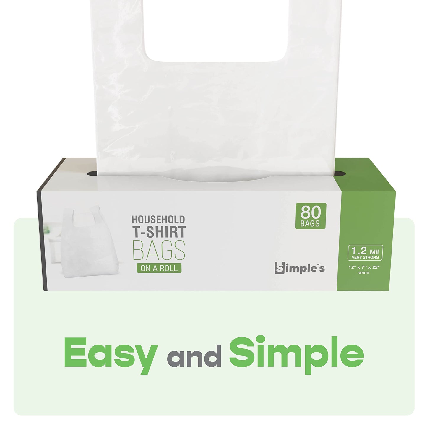 Simple's Plastic Bags with Handles For Small Business, (3 Pack=240 Bags) Shopping Grocery, Plastic T Shirts Bag, Dispenser Roll - Measures 12"x7"x22", 1.2 Mil Thickness