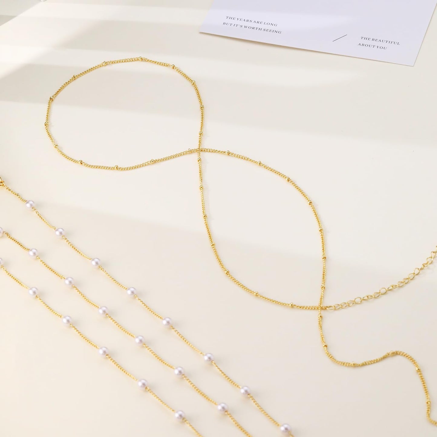CAROVO Belly Waist Chain for Women 14K Gold Plated Layered Body Chains Boho Pearl Satellite Bead Belly Chain Sexy Bikini Body Jewelry for Women Adjustable