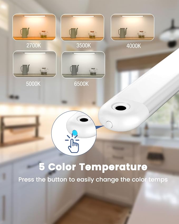 MYPLUS 16" Under Cabinet Lighting, Hand Wave Sensor Under Counter Lights for Kitchen, 600LM Bright LED, 5 Color Temps, Dimmable Under Cabinet Lights Plug in for Desk,Sink,Workbench