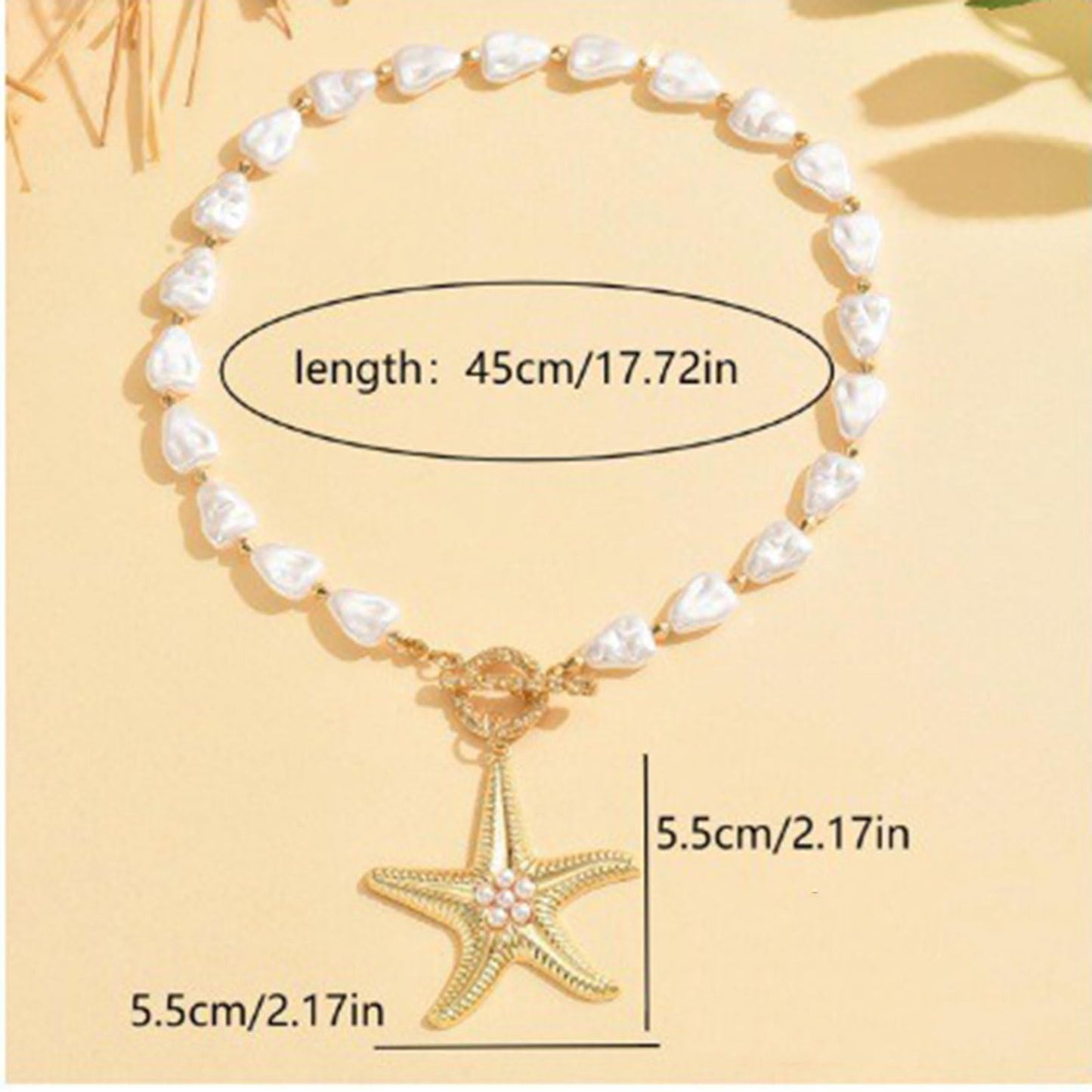 Chunky Gold Starfish Pearl Necklace for Women Gold Large Starfish Pendant Necklace Dainty Baroque Pearl Chain Charm Necklaces Summer Beach Jewelry Gifts for Women (BaroquePearl)