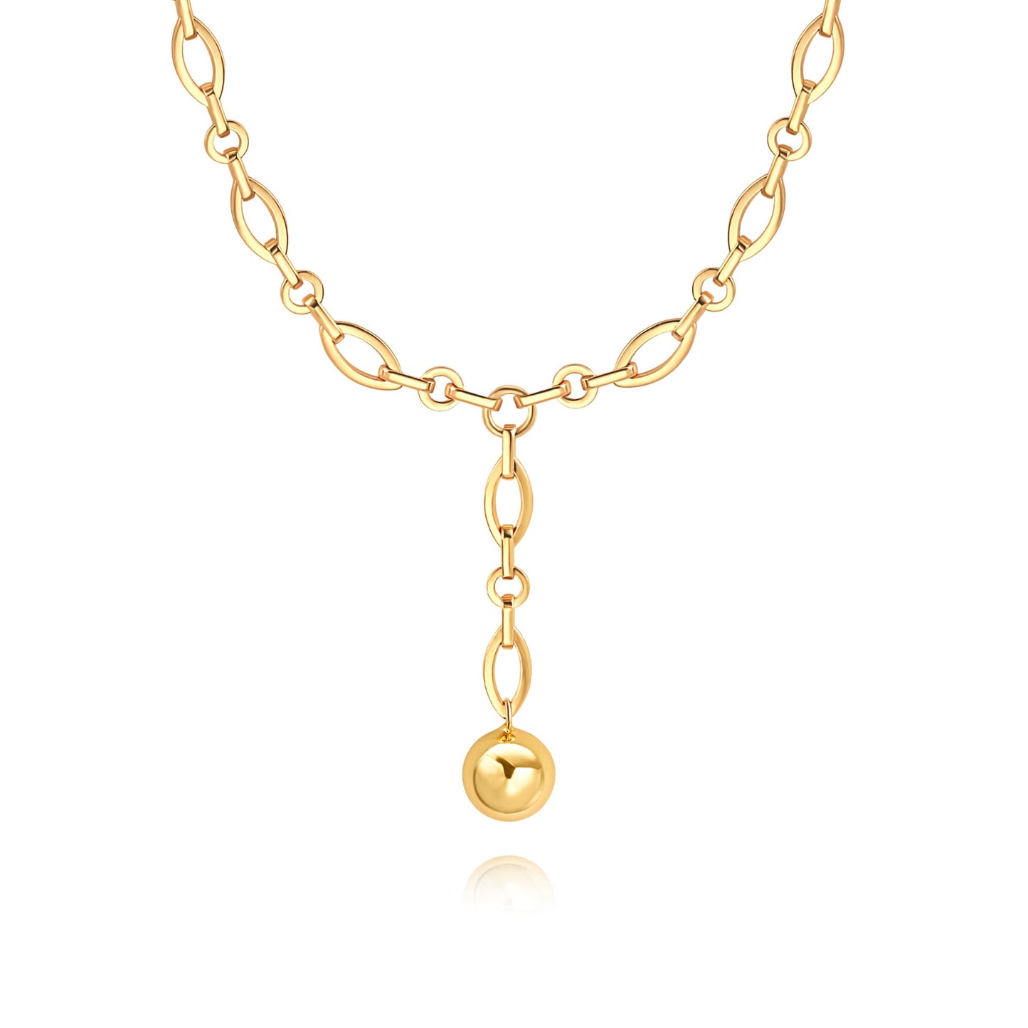 PEARLADA Chunky Gold Plated Y Necklace for Women, Ball Drop lariat Necklace, Statement Necklace for Women Trendy