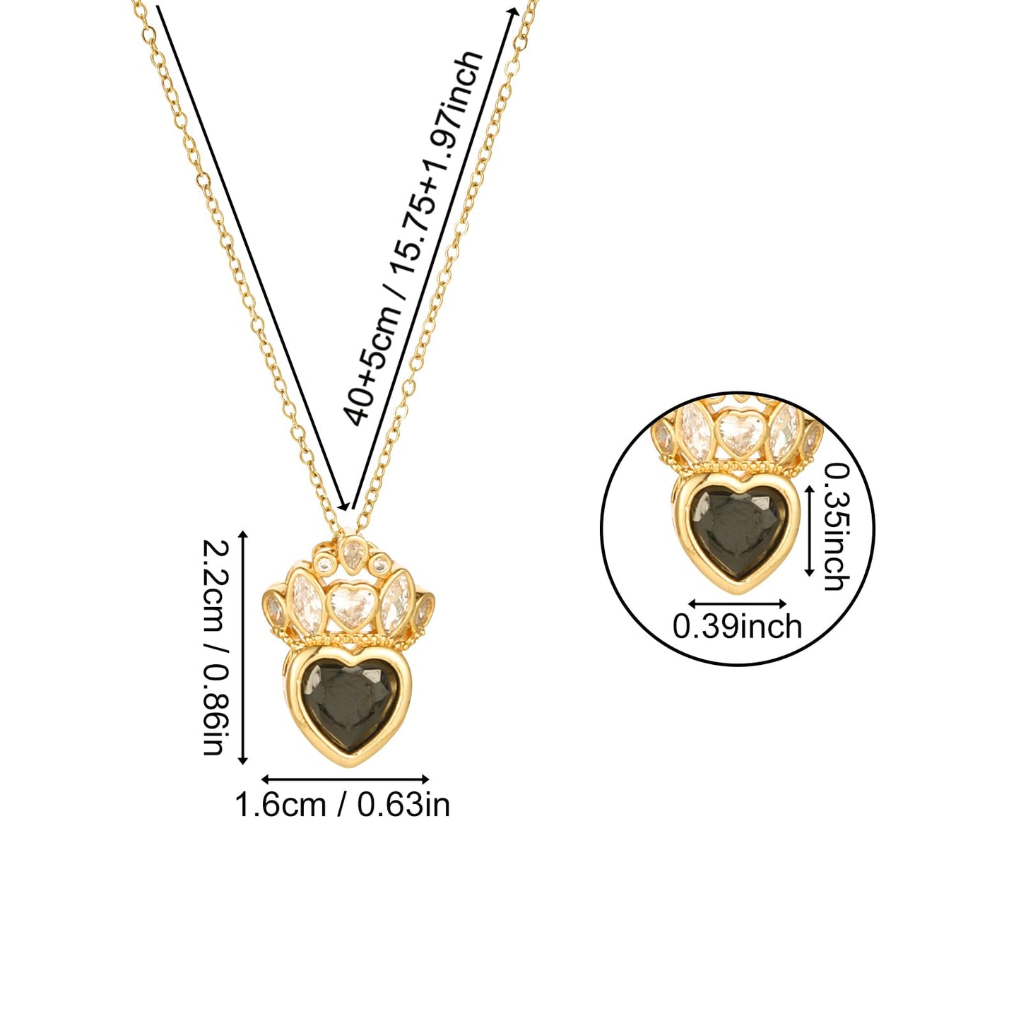 crataly Black Crown Heart Necklace for Women-Gold Plated Princess Necklace For Valentine's Day Mother's Day Christmas Birthday Gifts
