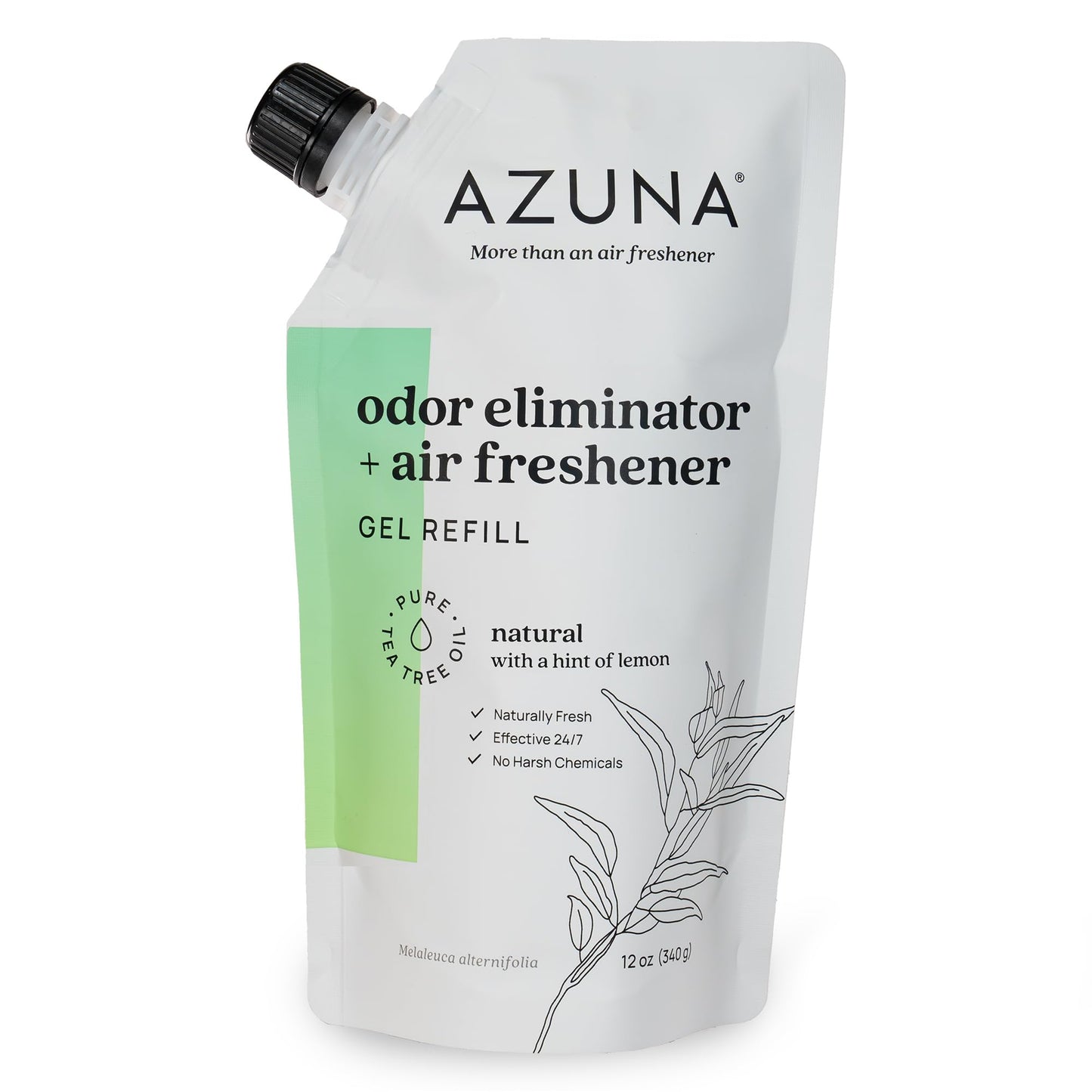 Azuna Air Freshener and Odor Eliminator for Strong Odor Gel 12oz Refill Pouch with Tea Tree Oil | Plant-Based & Long Lasting | Pet, Smoke, Home and Bathroom | Natural Scent | Last 60-90 Days
