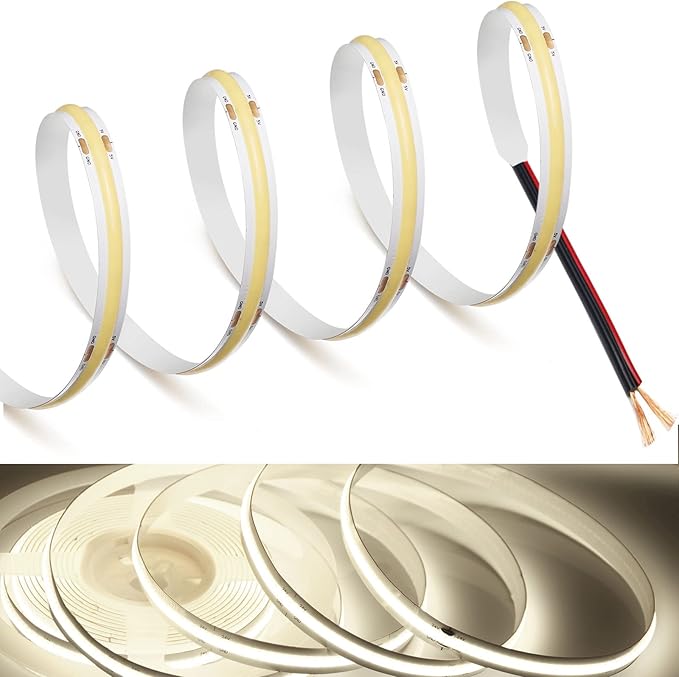 MDee】COB LED Strip Lights 4000K Nature White 6.56ft/2m 5V Flexible LED Tape Lights CRI 90+ 800LM/m 320LEDs/m for Indoor and Outdoor Décor（4000K Nature White6.56ft/2m）