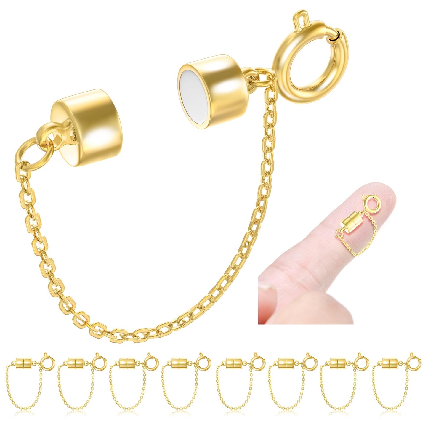 MKCYD 8Pcs Magnetic Bracelet Clasps and Closures with Safety Chain Never Fall Gold Bracelet Extender Converter Magnetic Clasps for Women