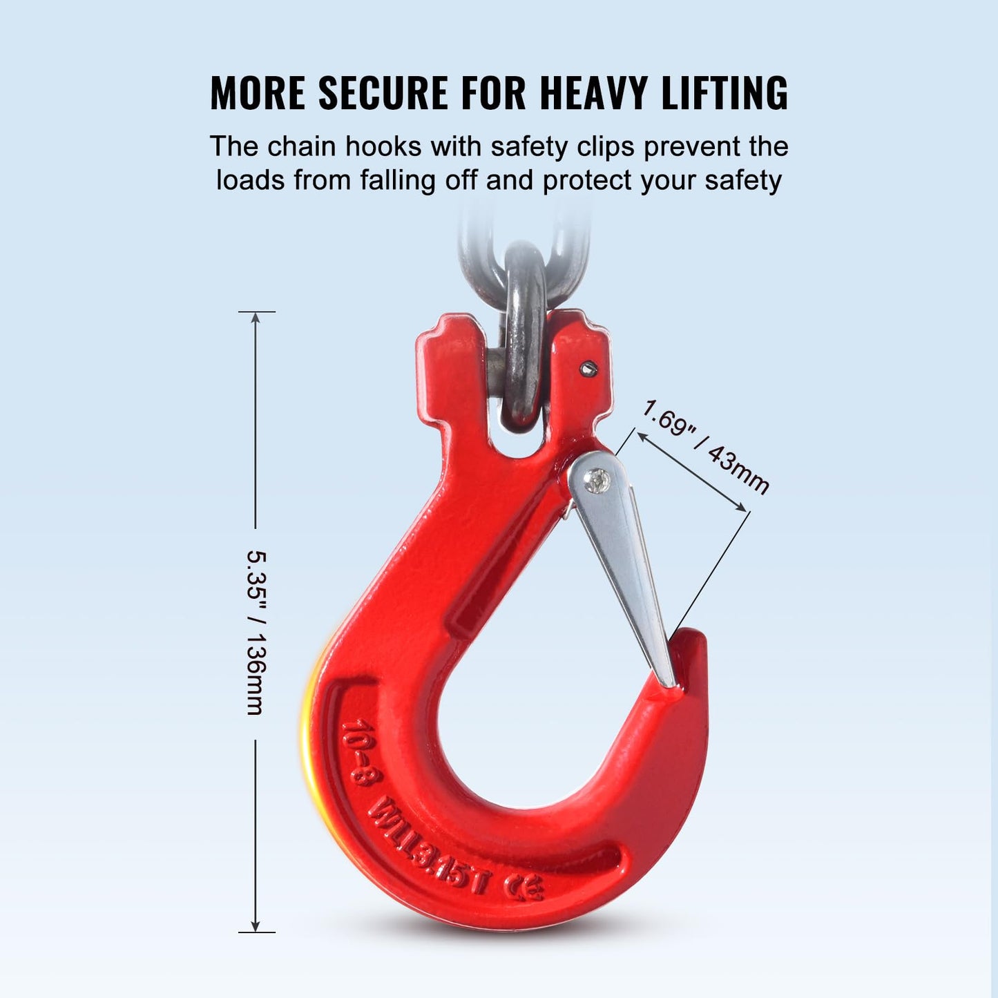VEVOR Chain Sling, 3/8 inch x 10 ft Lifting Chains with Hooks, G80 Engine Chain Hoist Lifts, 18400 lbs/8 Ton Lifting Sling Chains for Engine Hoist, Engine Lift Chain with 4 Leg Grab Hooks & Adjusters