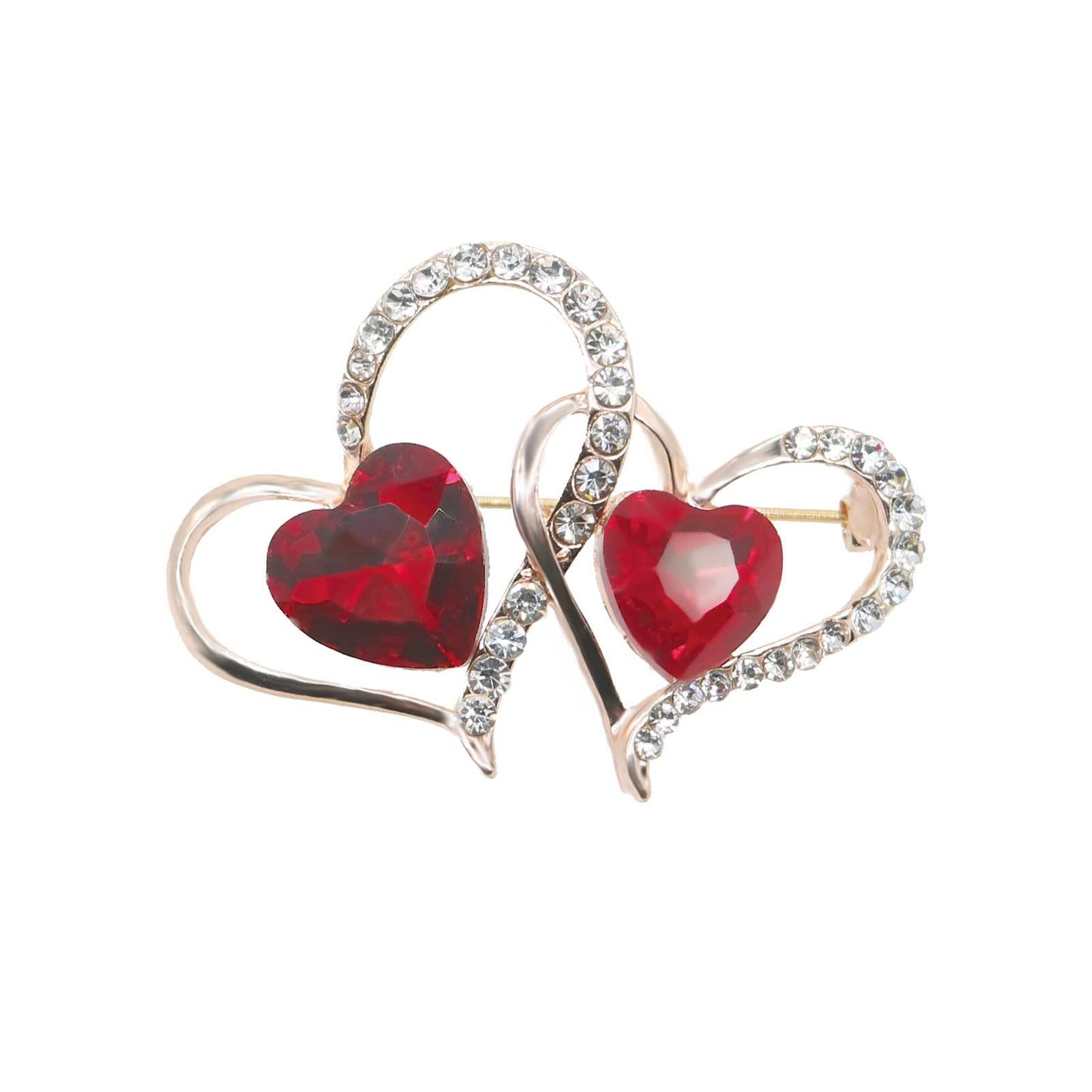 Heart Brooch For Women Cluster Pave Elegant Crystal Love Heart Brooches Pin Wedding Party Clothes Accessories Valentines Gift (Double Love Heart)