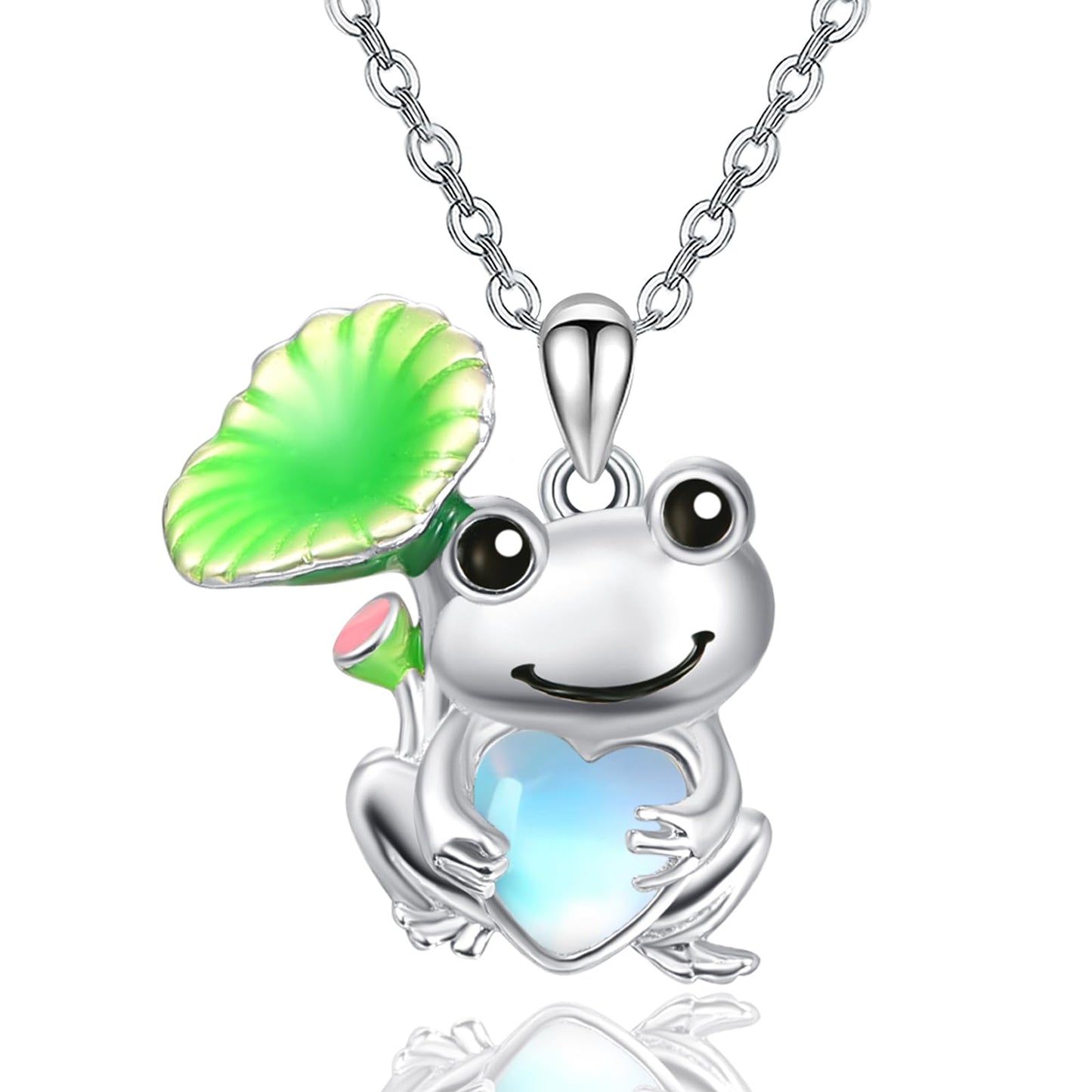 Dreamboat Frog Pendant Necklace for Women 925 Sterling Silver Moonstone Animal Jewelry Gifts for Frogs Lovers