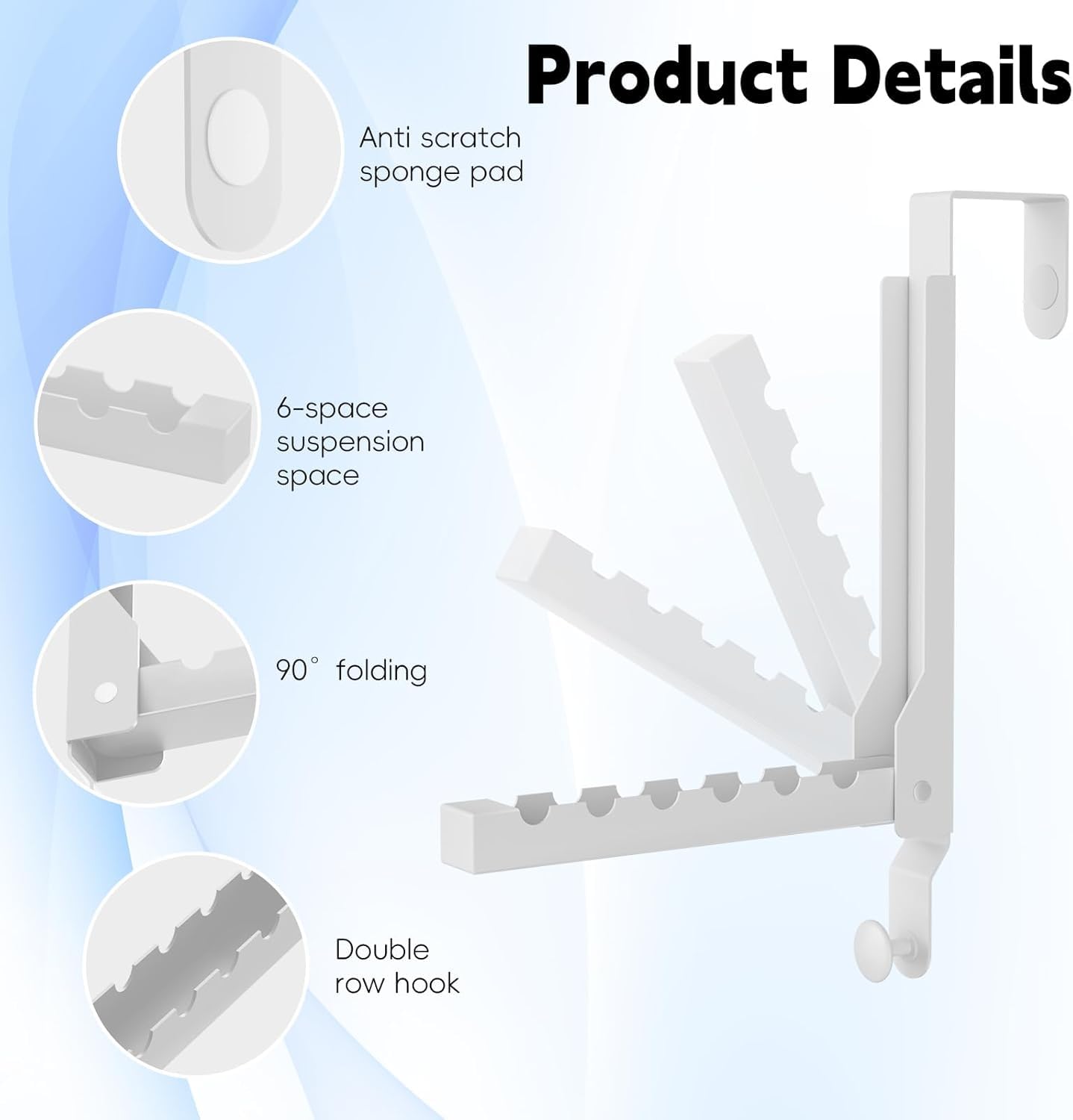 2 Pack Heavy Duty Over the Door Hanger, Compact Foldable Over Door Hook, Portable Compact Over Door Drying Rack for Laundry, Metal Over the Door Clothes Hanger, Rustproof & Waterproof (White)