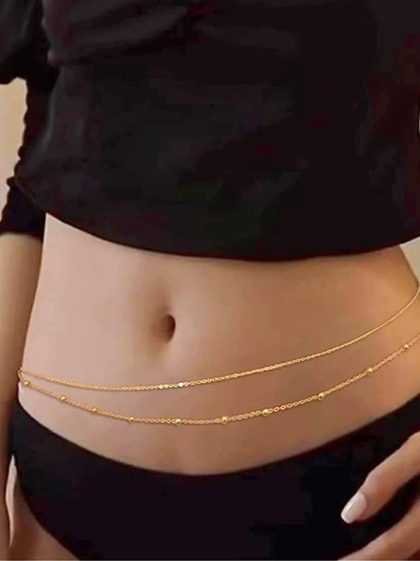 MODRSA 2pcs Belly Chain Waist Chain for Women Gold Waist Jewelry for Women Gold Belly Chains Multi-layer Body Chains Jewelry Dainty Sexy Stomach Trendy
