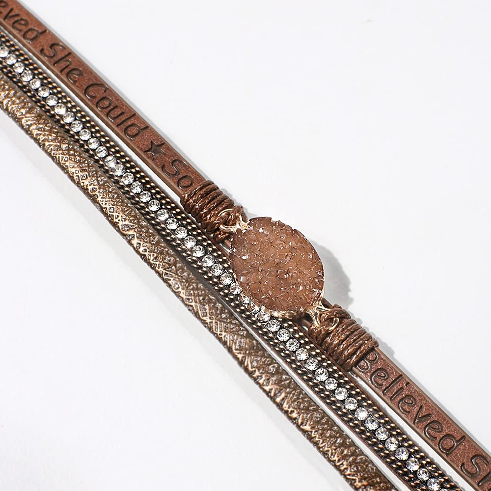 Artilady Leather Wrap Bracelet for Women - Handmade Clasp Bangle Bracelet with Pearl Beads Crystal Wristbands Jewelry Gift for Ladies and Mother