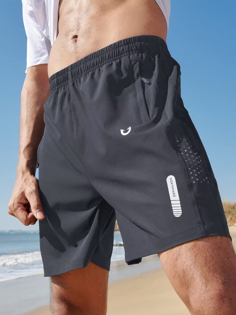 NORTHYARD Men's Athletic Running Shorts Gym Workout 7"/9"/5" Quick Dry Lightweight Sports Basketball Tennis 3 Zipper Pockets Darkgrey S
