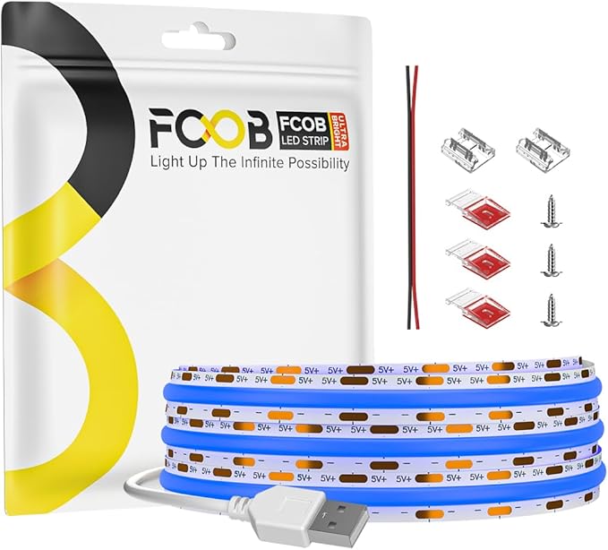 6.56FT/2M 5V USB LED Light Strip Blue Flexible High Density COB Strips 640LEDs, 8mm LED Tape for Under Cabinet Bedroom No Controller and Power