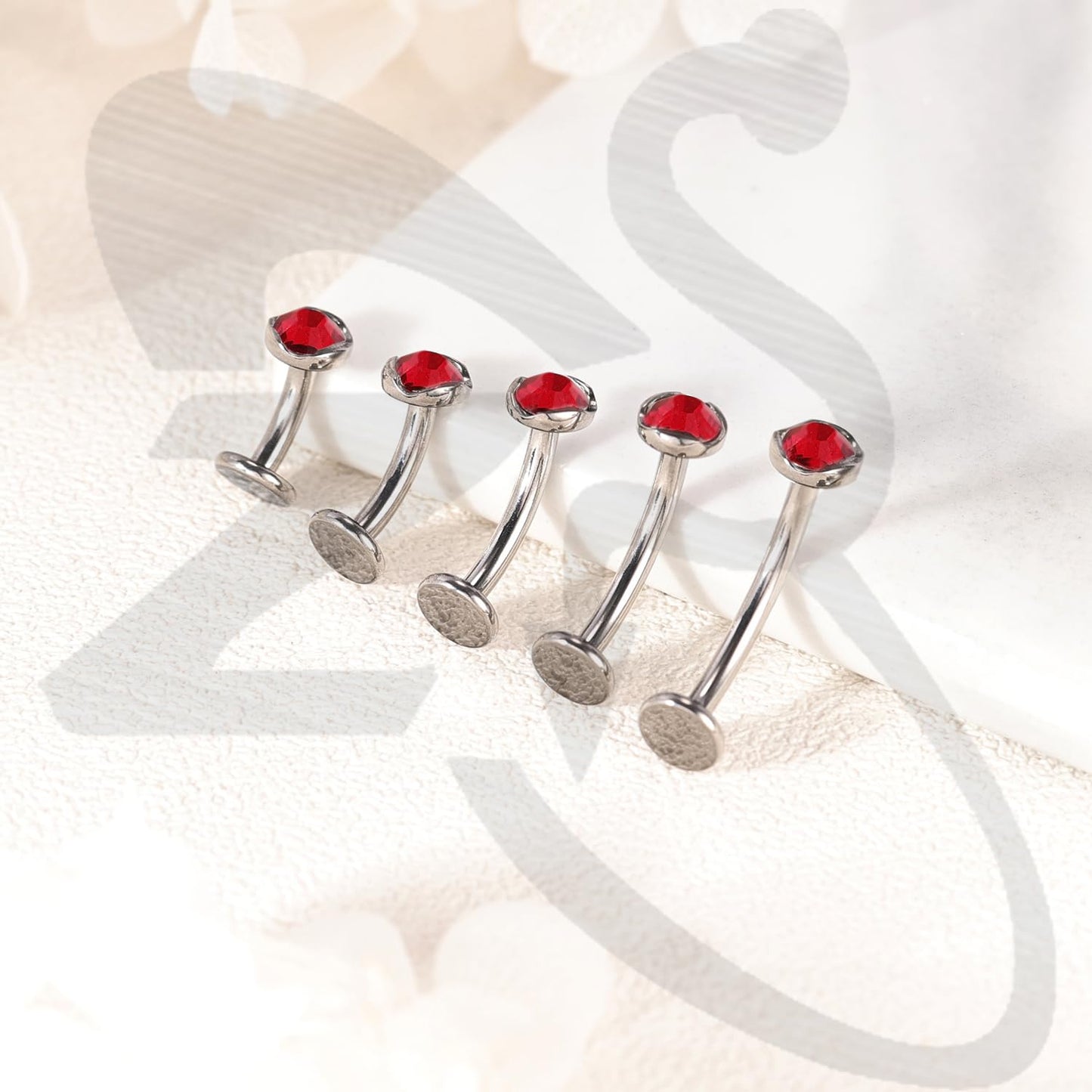 ZS ASTM F136 Titanium Belly Button Ring, 14G Cubic Zirconia Navel Jewelry, 6/8/10/12/14MM Internally Threaded Long Bar Navel Barbell Stud Flat Back Belly Piercing (Red,L:6mm)