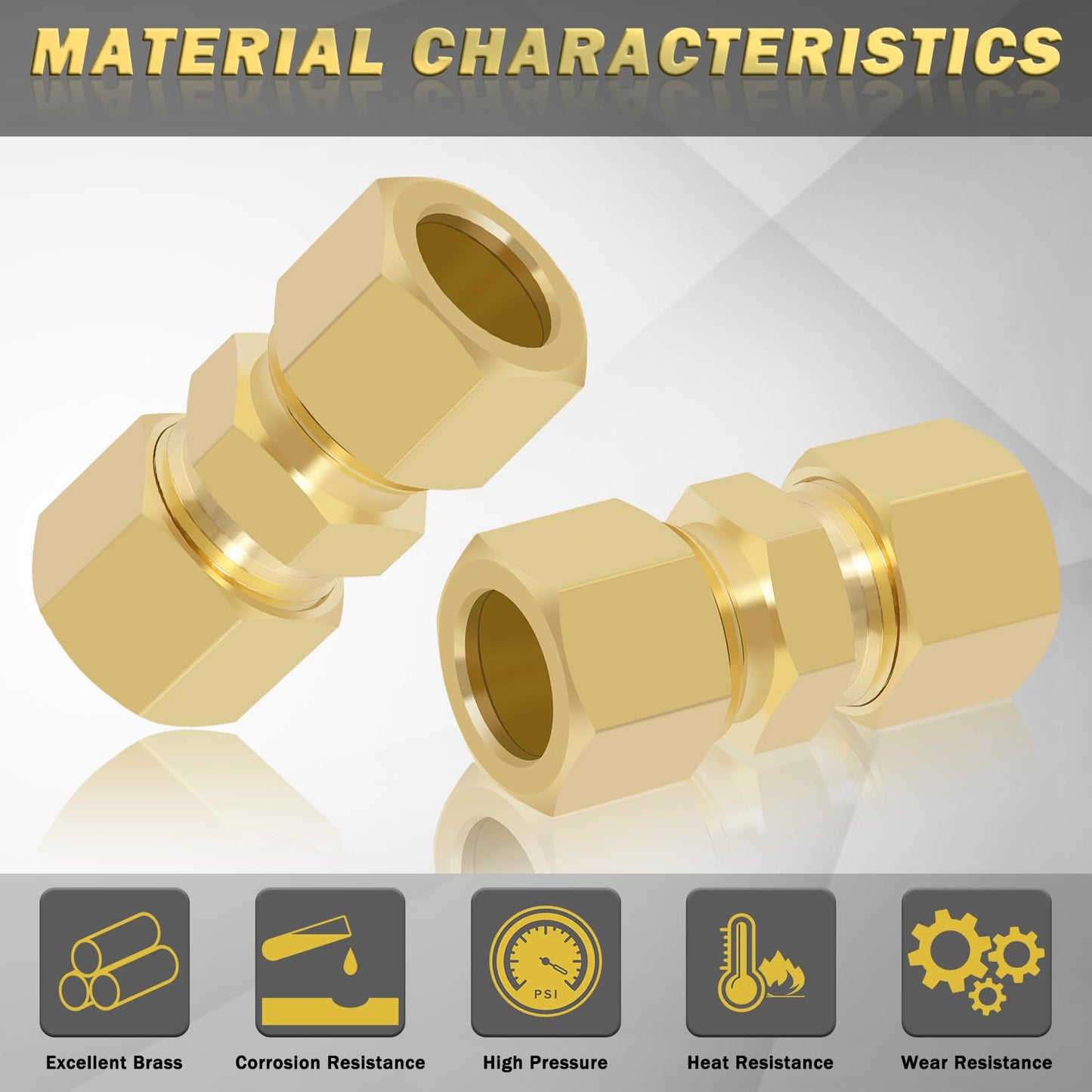 Taiidaues Brass Compression Tube Fitting, 10 PCS 3/8" OD Compression Union Connectors & 10 PCS Compression Sleeves Ferrules