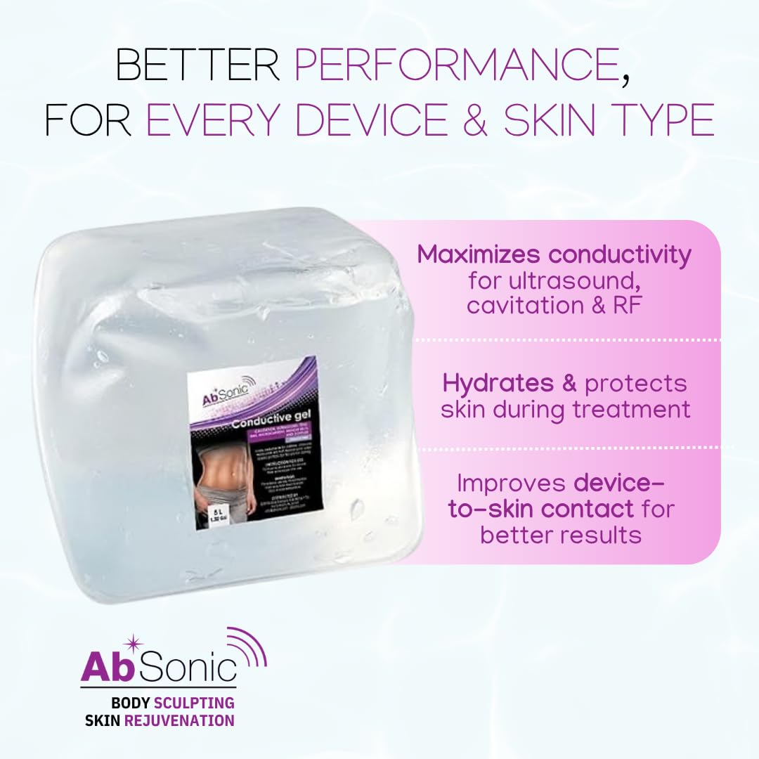 Absonic Clear Conductive Gel for Ultrasound, Cavitation Machine, Laser Hair Removal & RF Devices – Body Sculpting Gel 5 Liter (1.3 Gallon) Bulk Refill – Paraben-Free, Hypoallergenic