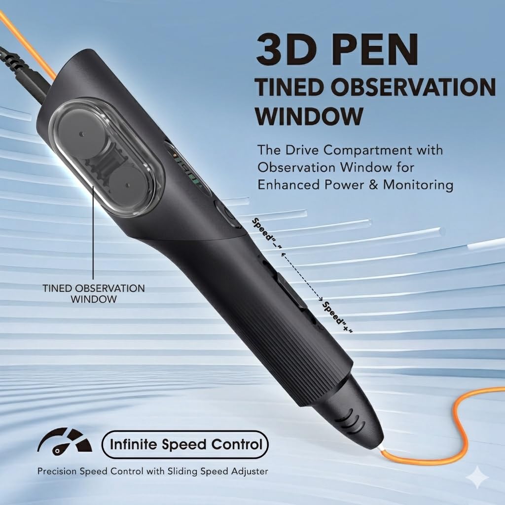 LinkSpoX 3D Printing Pen Kit, 3D Printer Pen with Adjustable Temperature,Stepless Speed, PLA/ABS Compatible 3D Drawing LCD Display, for Creative Art, DIY Projects,Black