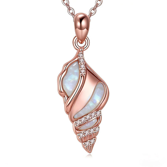 POPLYKE Ocean Seashell Necklace for Women 925 Sterling Silver Rose Gold White Opal Pendant Beach Jewelry Gift