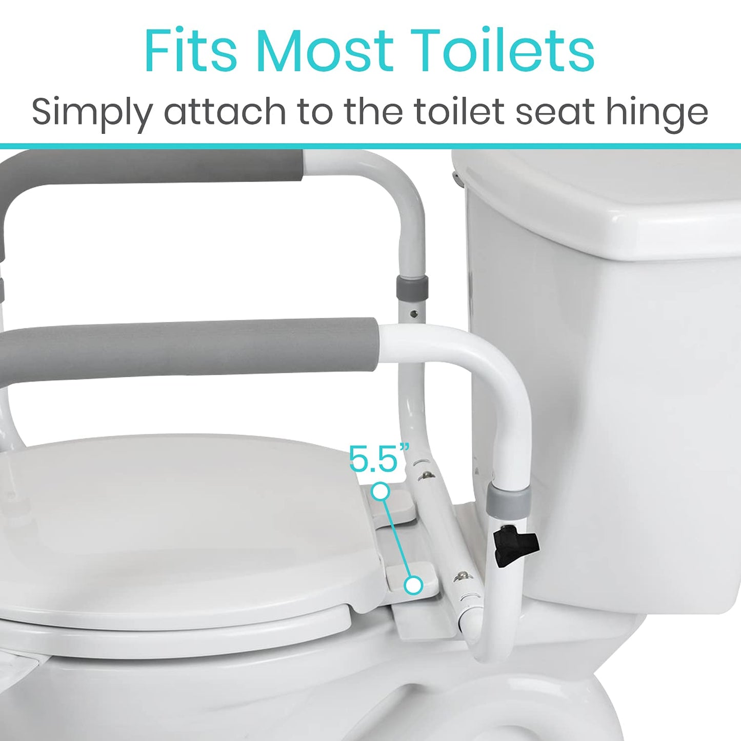 Vive Toilet Safety Rail - Adjustable Grab Bar - Compact Support Frame with Handrail for Bathroom Toilet Seat - Easy Installation for Handicap Senior Bariatrics, Elderly Balance - Padded Hand Armrest