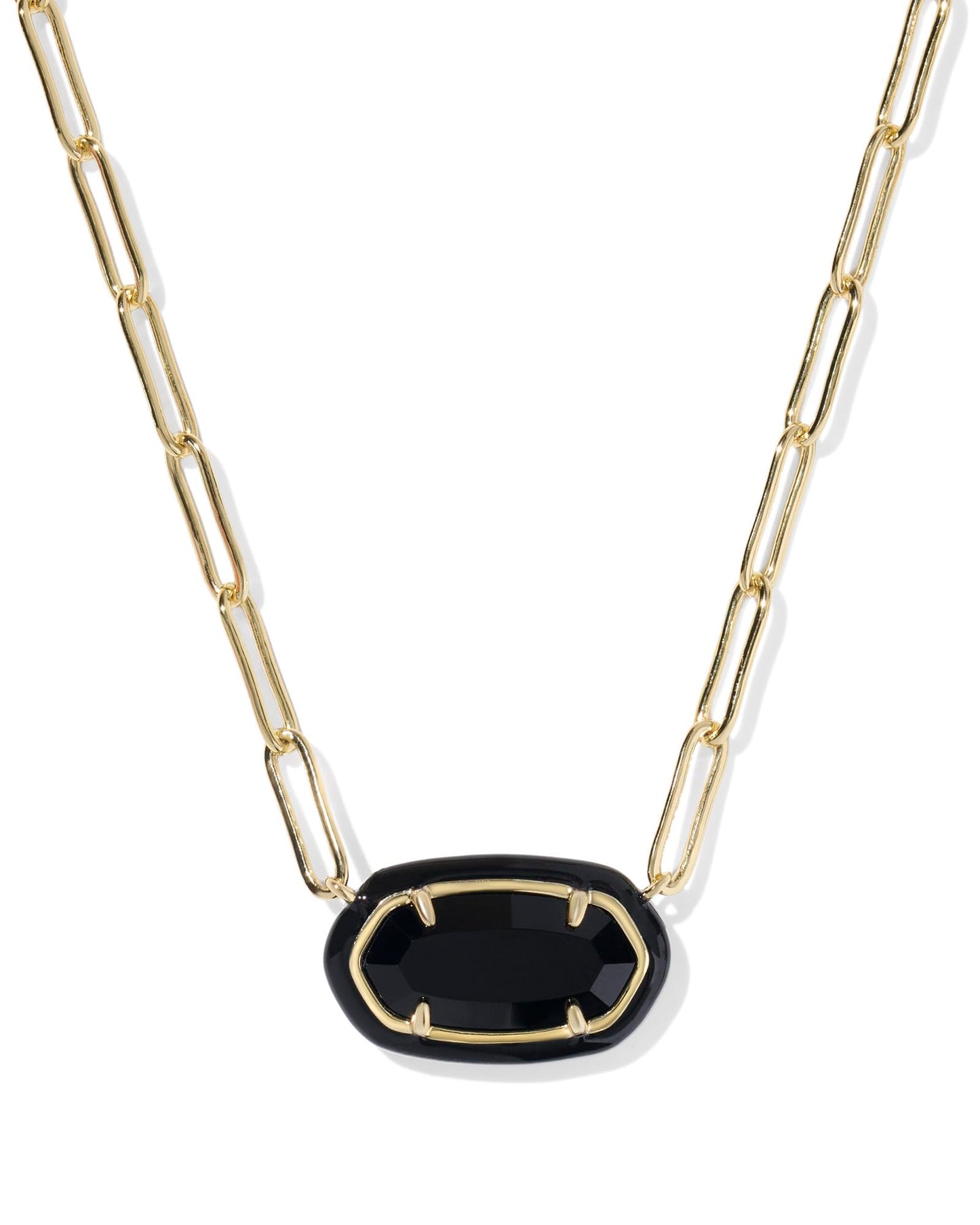 Kendra Scott Elisa Enamel Frame Paperclip Necklace, 14K Gold-Plated Brass, Fashion Jewelry for Women, Black Agate