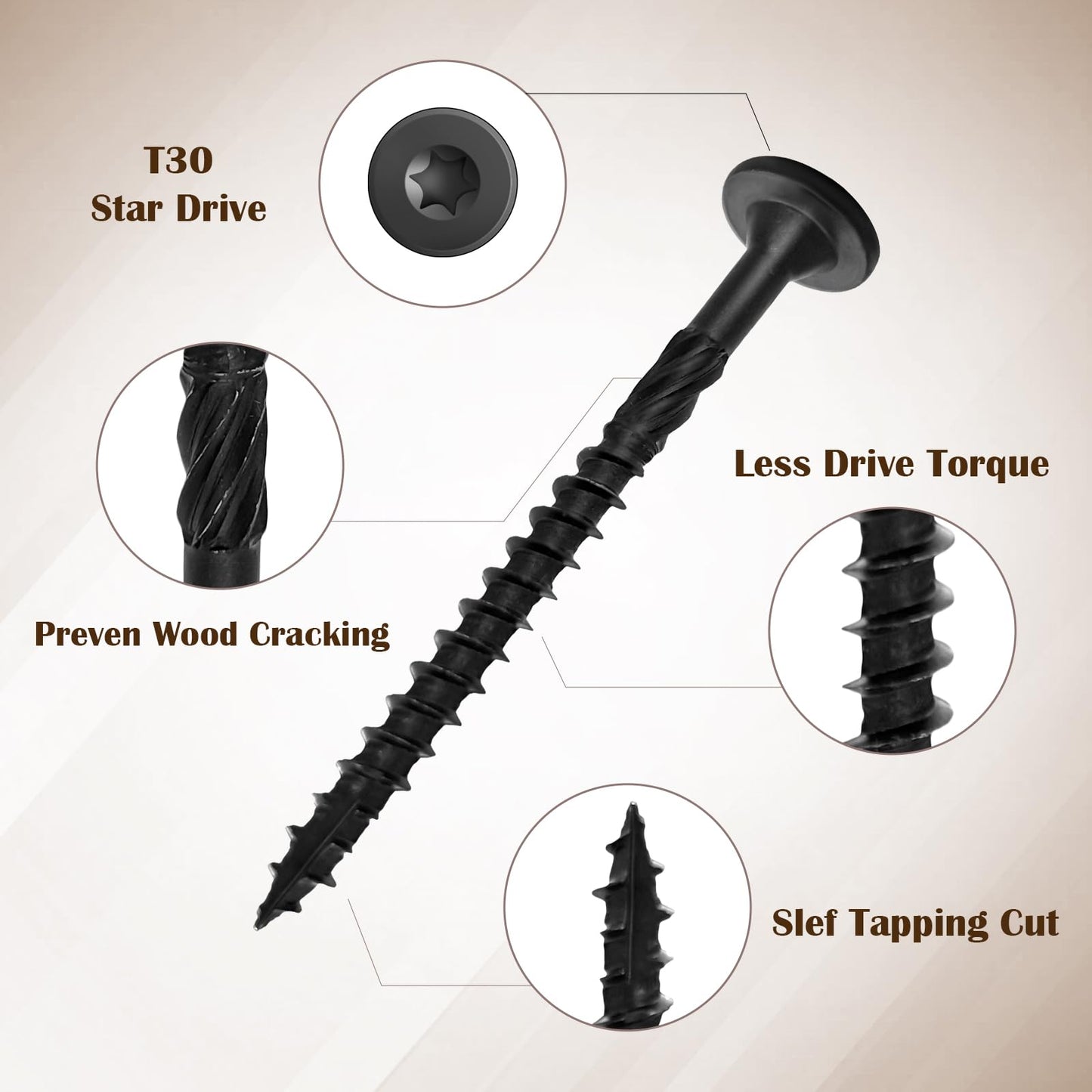 SahncaiTechTrade 4-1/2 Inch Deck Screws 300Pcs, Heavy-Duty Outdoor Wood Screws, Rust Resistant epoxy Coated for Timber/Log/Landscaping Wood, with T30 Star Bit (#14 x 4-1/2")