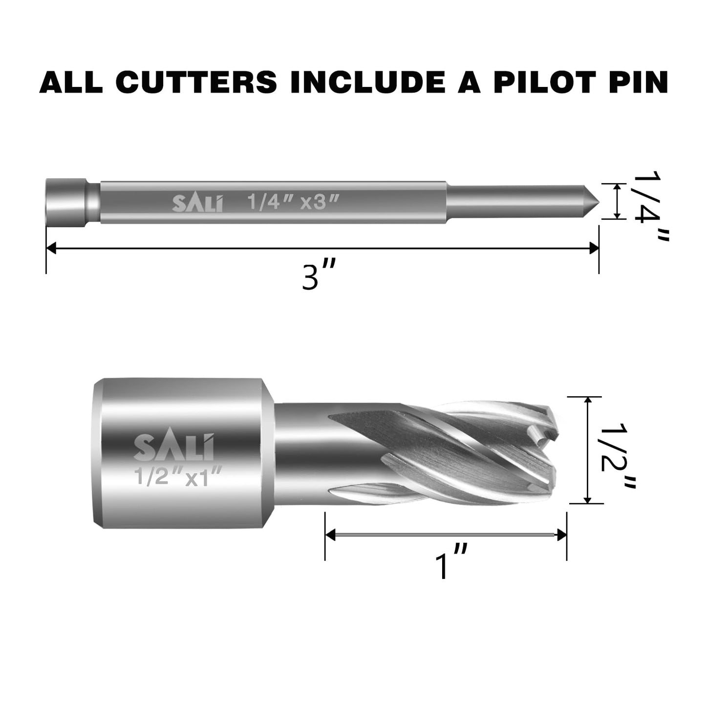 SALI 6 pcs Annular Cutter Diameter 1/2 Inch with Weldon Shank 3/4" (with 2 Flats) Cutting Depth 1" Mag Drill Bit for Magnetic Drill Press HSS Fully Ground Drill with One 1/4"*3" Pilot Pin