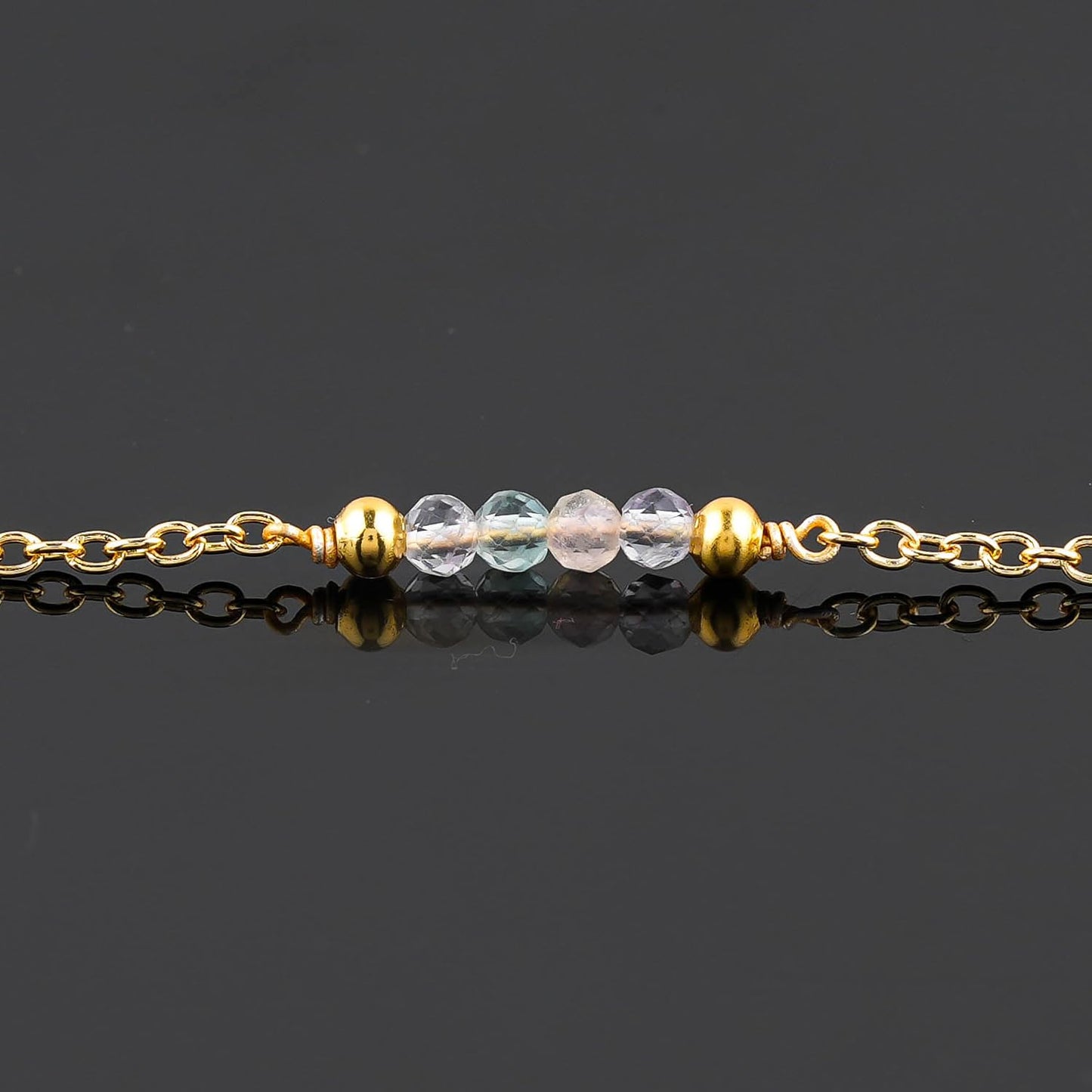 CRYSTALINES Natural Multi Fluorite Gemstone Beads, Handmade Station Dangle Star Charms Anklet, 14K Gold Plated, Adjustable Fashion Boho Jewelry for Women, Healing Crystals, Christmas Gift