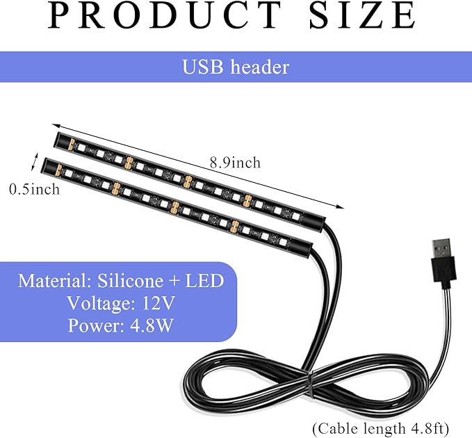 Car LED Strip Light, 12V 24 LEDs Auto Interior Atmosphere Lamp with USB Port, Vehicle Under Dash Ambient Neon Night Light Decorative Strip, Universal Car Accessories (Red)