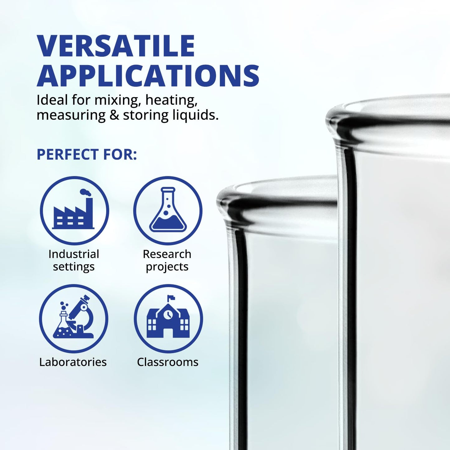 United Scientific™ Glass Beaker 5000mL, Low Form Griffin 3.3 Borosilicate, Double Scale Graduated Lab Beaker, ASTM-E960 Autoclavable Chemistry Glassware for Research, Educators, 1 Each