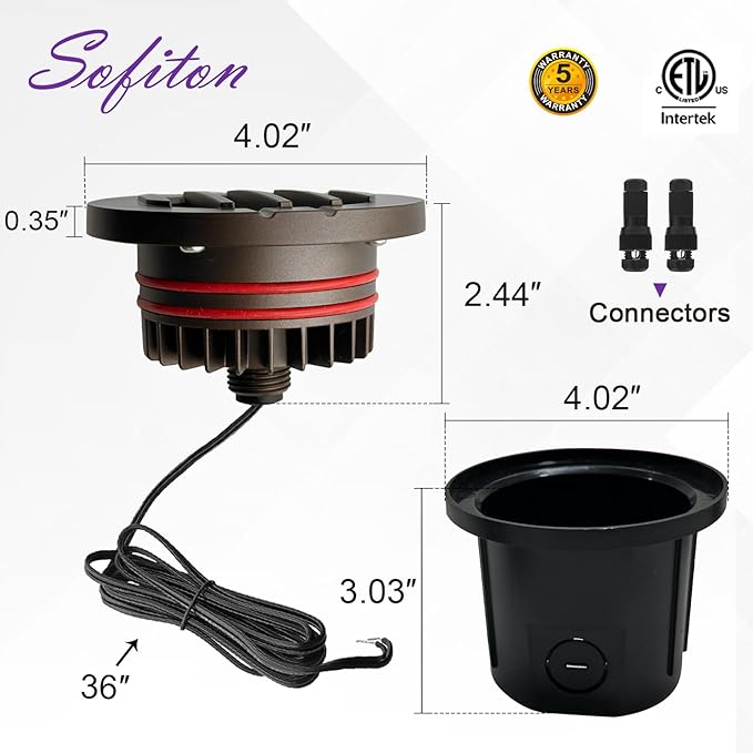 6W Well Lights, Grated Top, 3000K, 12-24V AC/DC, Outdoor In-ground Lights with Wire Connectors, IP65 Waterproof Low Voltage Lighting for Garden Fence Pathway Deck, ETL Certified, 12 Pack
