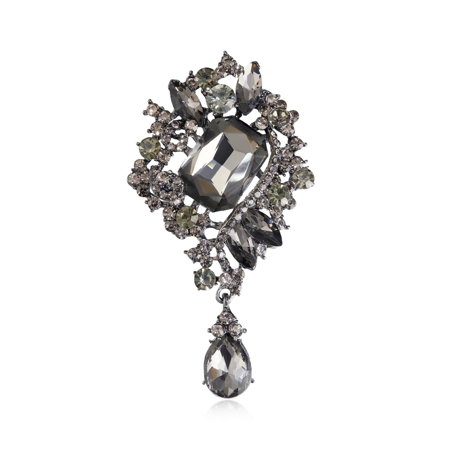 YOQUCOL Retro Black Austrian Crystal Big Brooch Pin for Women Large Flower Water Drop Shape Brooches Lapel Pins for Sweater,Coat Dress Accessories -106