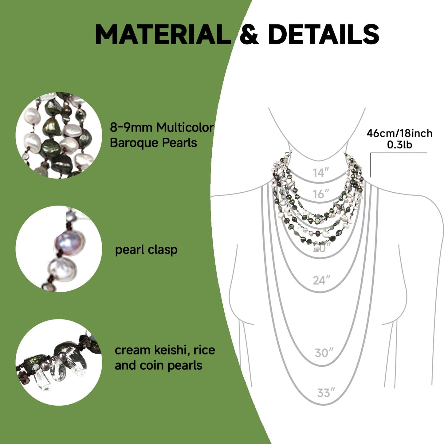 Classic Multicolor Versatile 18" Multi-Strand Freshwater Pearl Necklace with 8-9mm Multicolor Baroque Pearls & Crystal Pearl Clasp Luxury Jewelry Gift