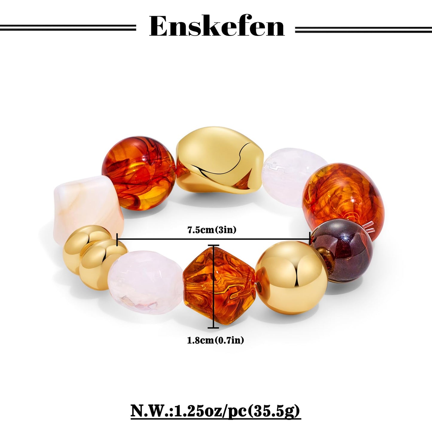 ENSKEFEN Chunky Beaded Bracelets for Women Trendy Boho Acrylic Resin Beads Stretch Bangle Bracelet Vintage Statement Bracelet Summer Jewelry