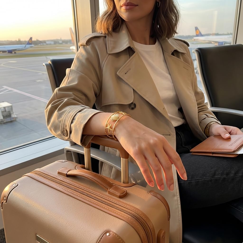 MystiGlimmer Starfish Bracelet with Luxury Gift Box 18K Gold Plated Stainless Steel, Adjustable Open Cuff, Waterproof & Hypoallergenic Jewelry Gift for Women (Seashell-Starfish3)