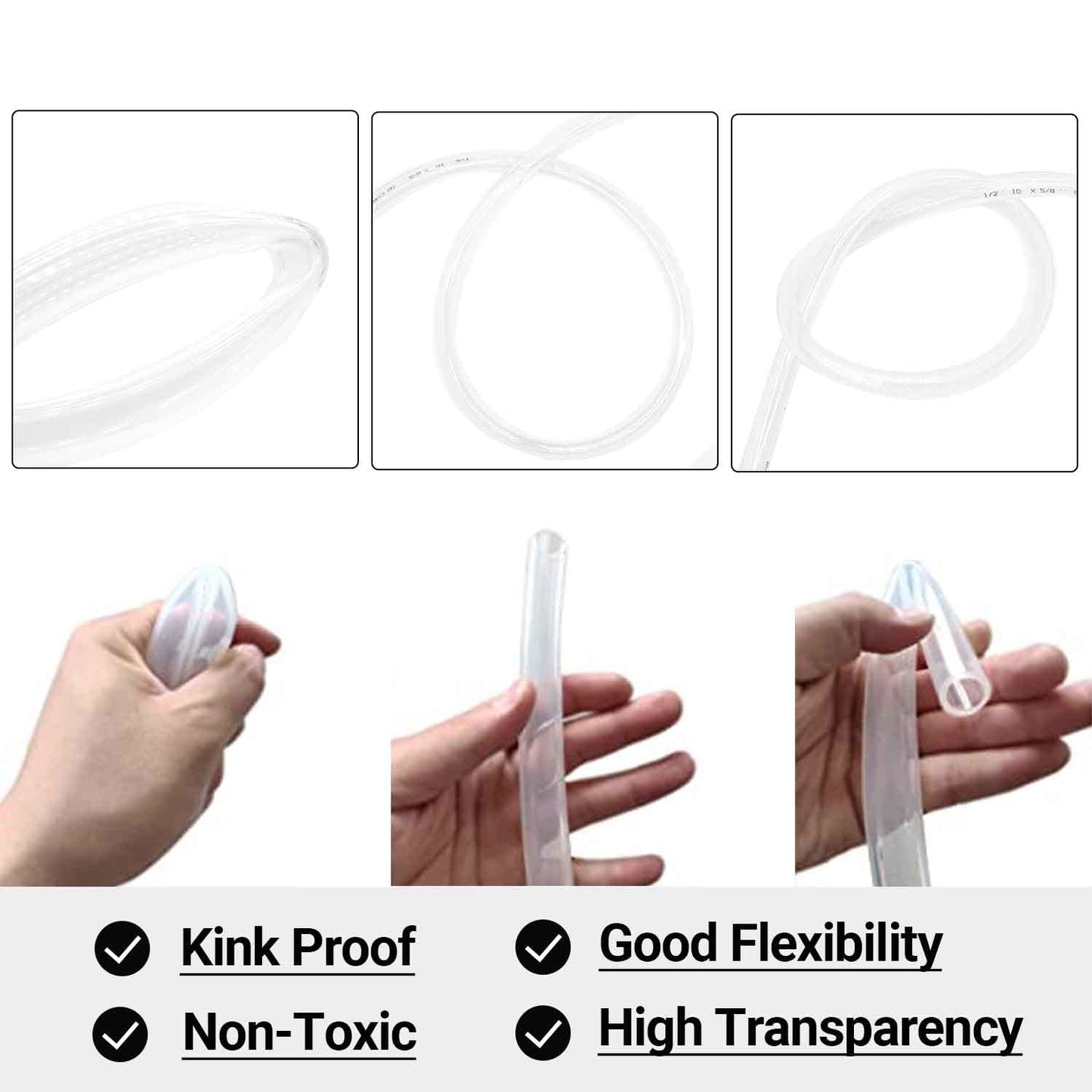 1’’ ID × 1-1/4’’ OD - 10 ft Clear Plastic Vinyl Tubing, Flexible PVC Hose Lightweight Non-Toxic vinyl Tube for Transfer Water Air Oil
