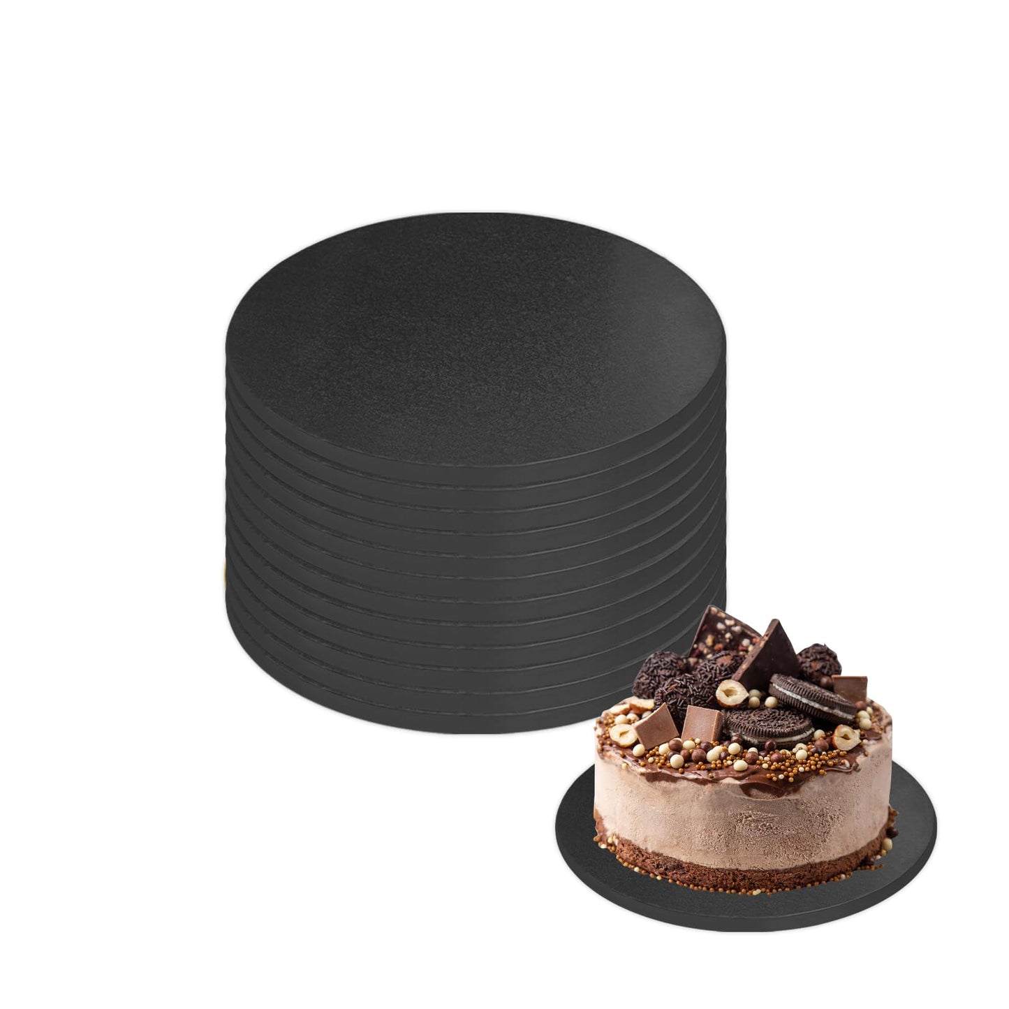 12 PCS Cake Drums, 1/2 Inch Thick 10 Inch Round Cake Boards, Black, Professional Quality Cake Cardboards, Card Base, Cake Mat-Black