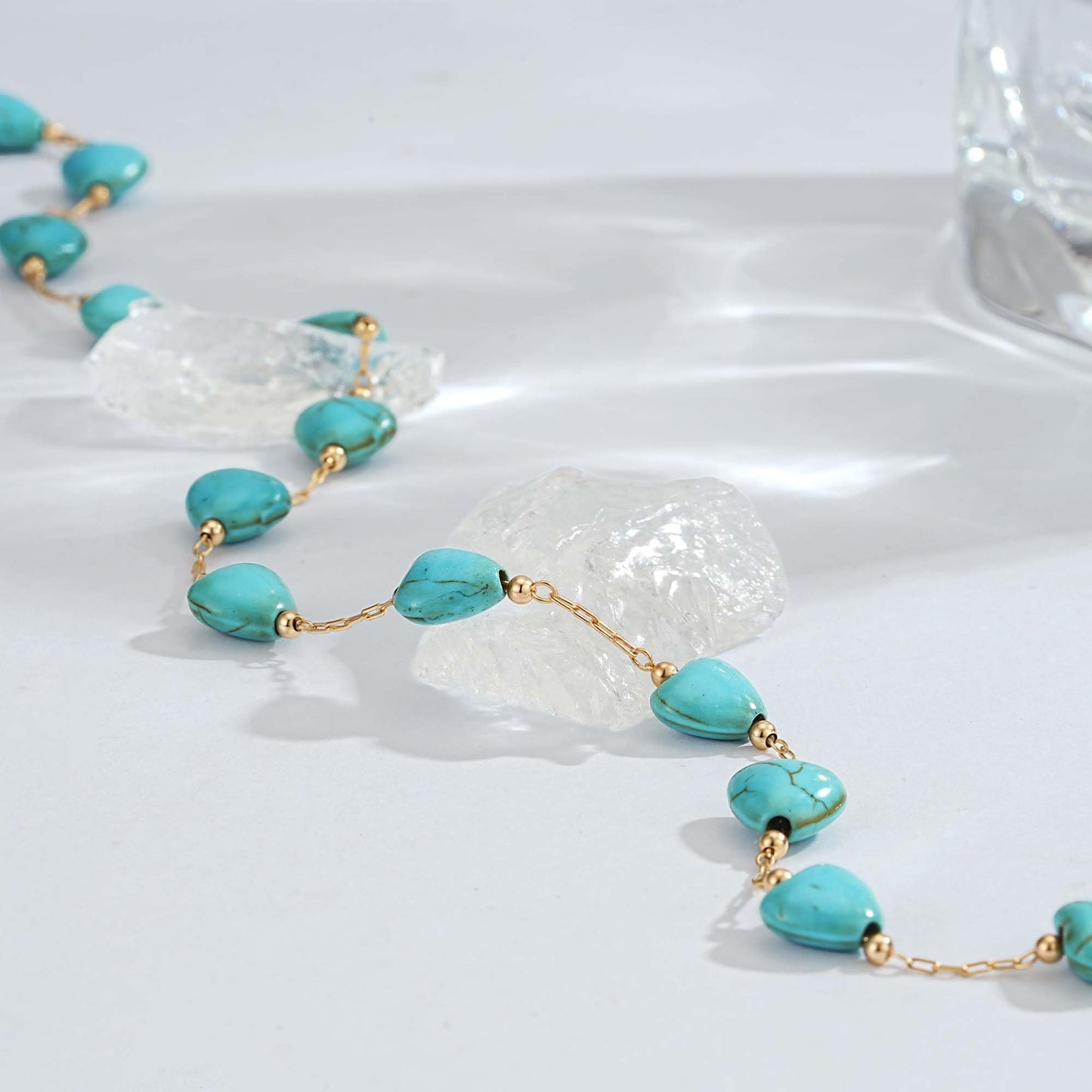 LOLAR RAY Turquoise Jewelry for Women - 14K Gold Plated Heart Boho Necklaces for Women Summer Beach Boho Choker Bead Gift