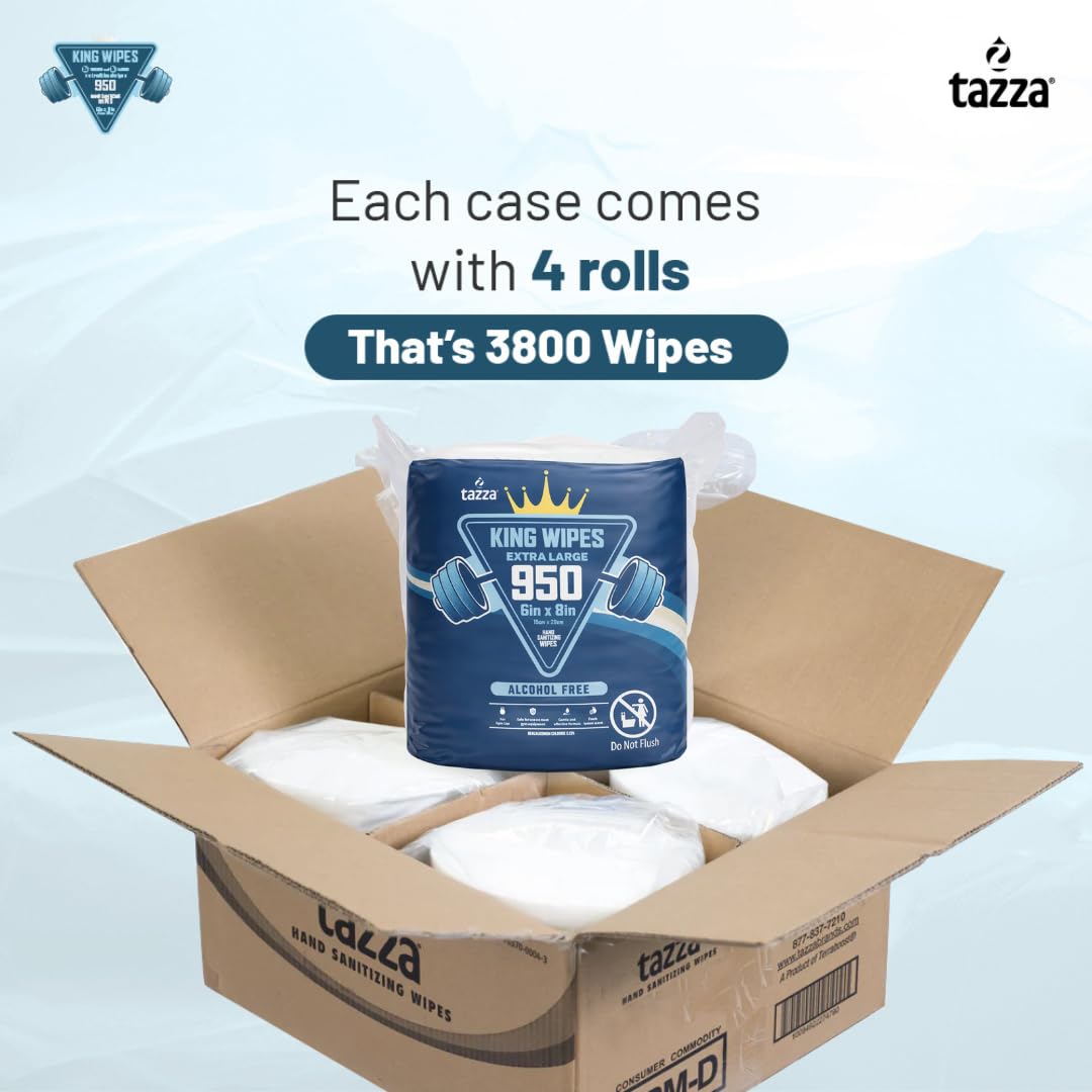 Tazza Gym Equip Wipes, 4 x 950 Count (3800 Total Wipes) - Durable, Pre-Saturated Gym Equipment & Surface Cleaning Wipes