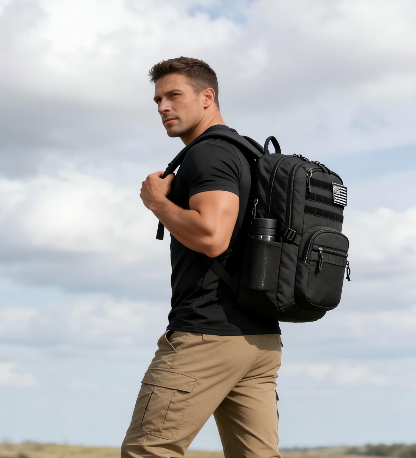 Wotony Military Tactical Backpack for Men Army 3 Days Assault Pack Bag with Molle System for Outdoor Adventures (Black, 30L)