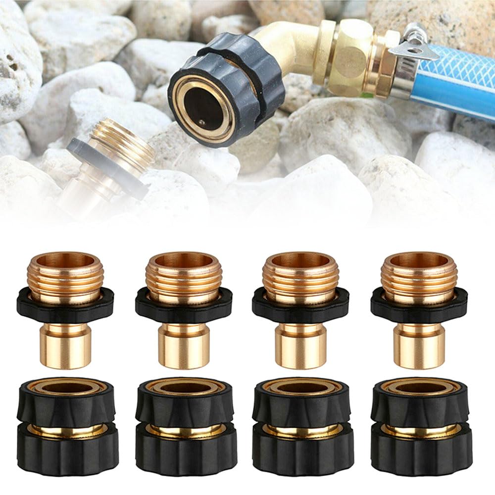 Garden Hose Quick Connector Fittings, 2026 New Water Hose Adapter, Durable 3/4 In Hose Connector, Universal Hose Adapter for Instant Connection, Quick Release Water Hose Adapter for Garden (4, Brass)