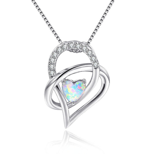 VOLUKA Opal Necklace Knot Heart Necklaces for Women Birthstone Infinity Forever Love Pendant Jewelry Gifts for Mom Daughter Girfriend Valentines Day Gifts