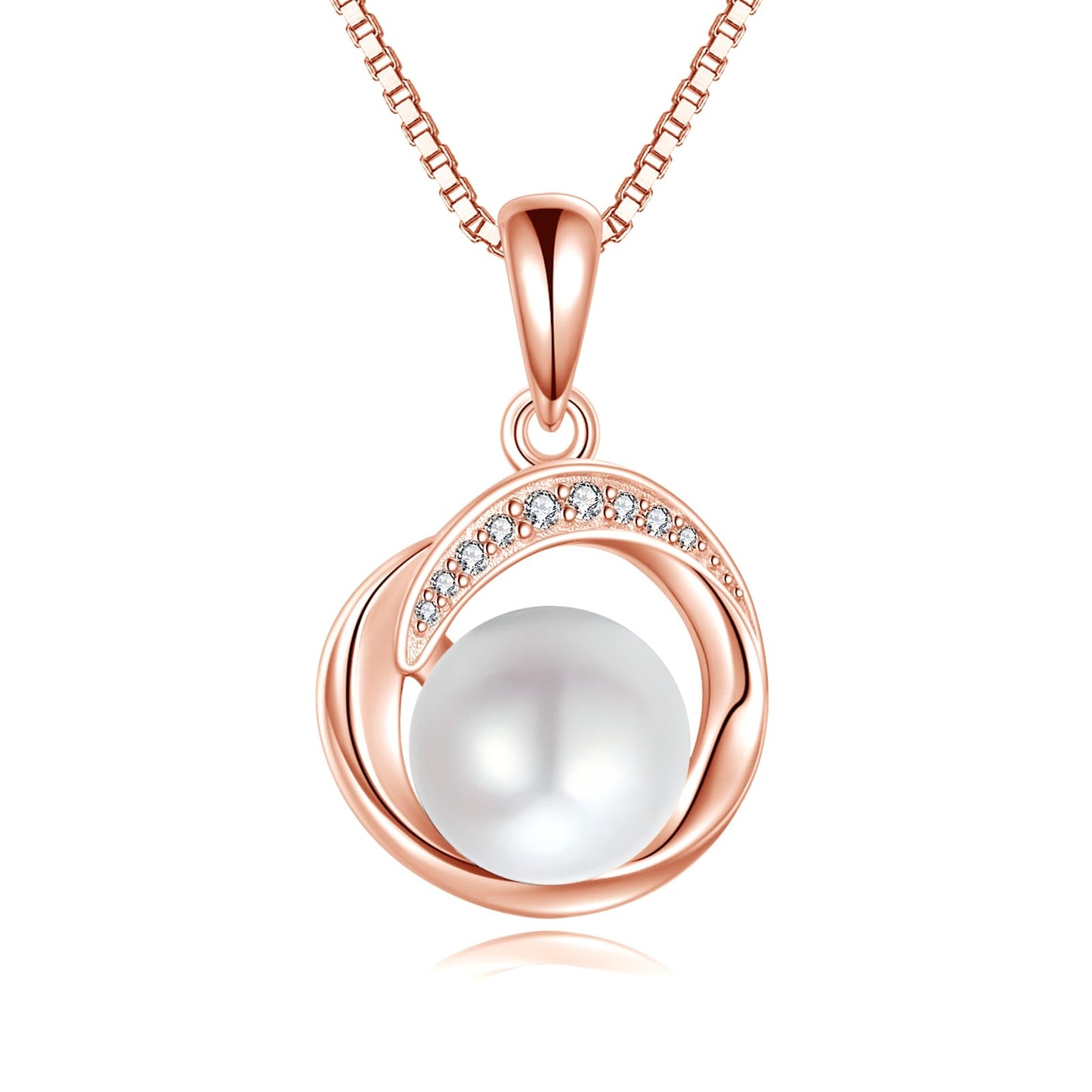 POPLYKE Single Pearl Necklaces for Women Rose Gold Plated 925 Sterling Silver 8mm Pearl Jewelry Gifts for Her 18+2 IN