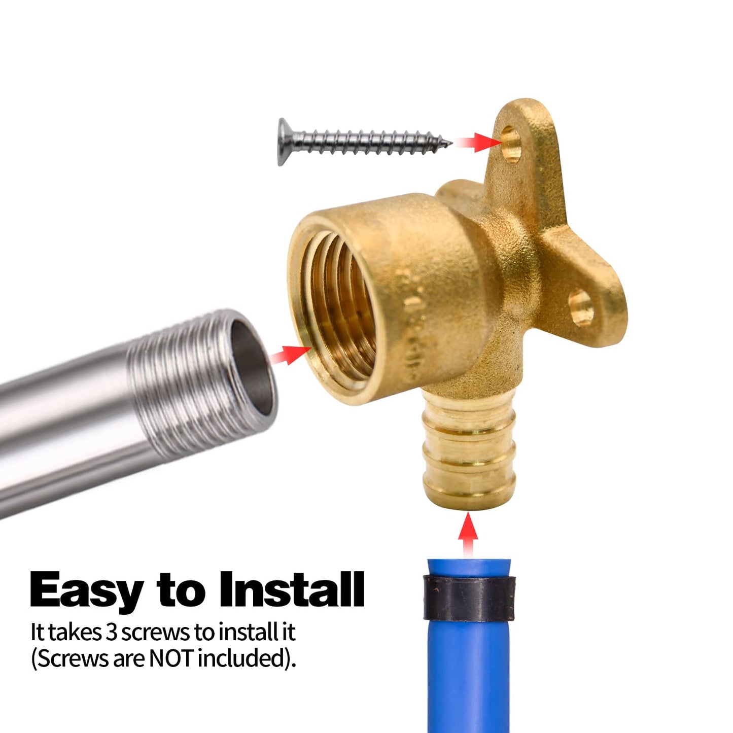 10 Pack Drop Ear Elbow Fittings, PEX 1/2" x 1/2" NPT Female Threaded Adapter Crimp Fitting, Brass, Full Port for PEX pipes in plumbing jobs