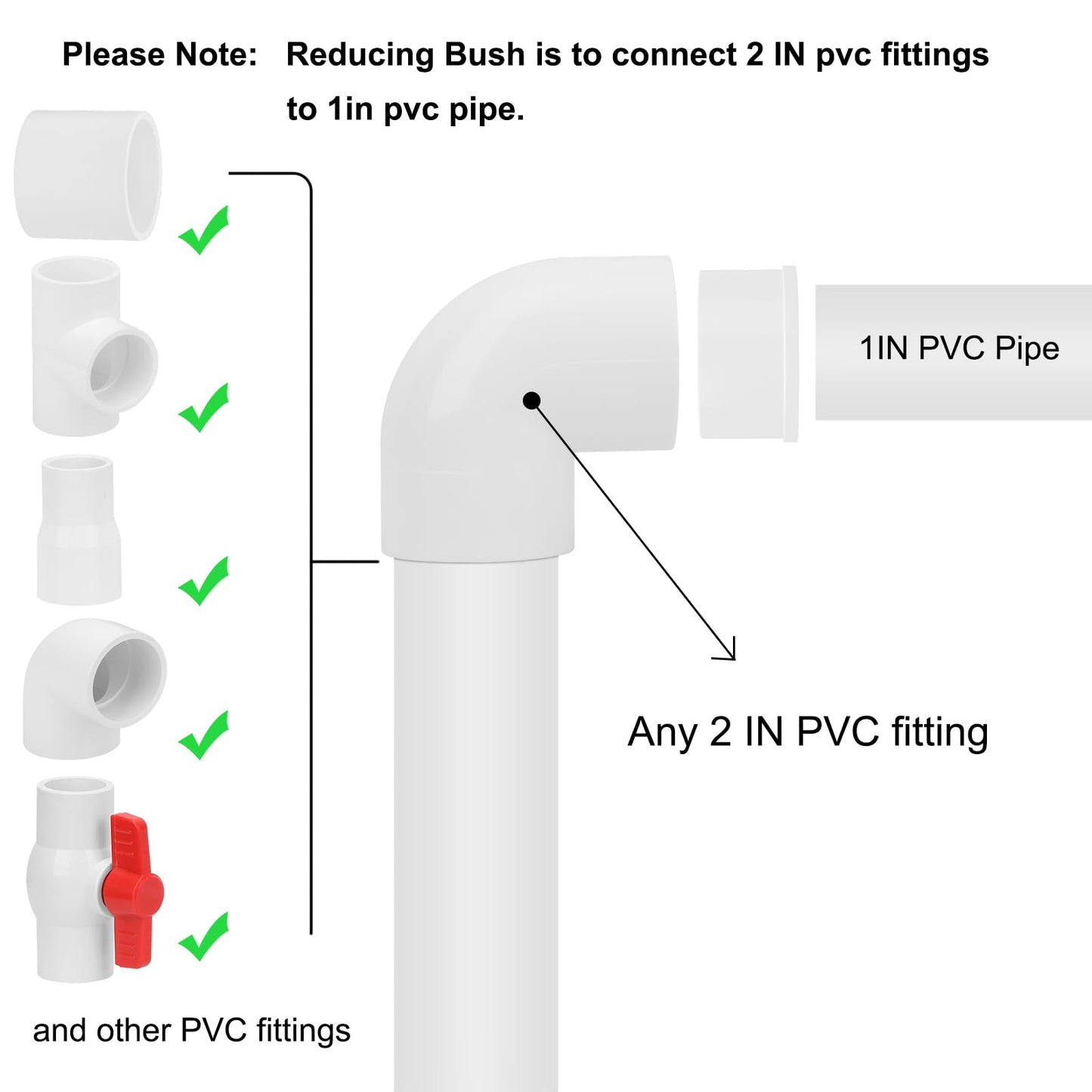 6Pack 2"x 1" PVC DWV Reducing Bush Adapter Pipe Fitting SCH40 PVC Reducer Bushing (Socket x Socket) PVC Pipe Reducing Bushing Fitting for Home Sewer Plumbing