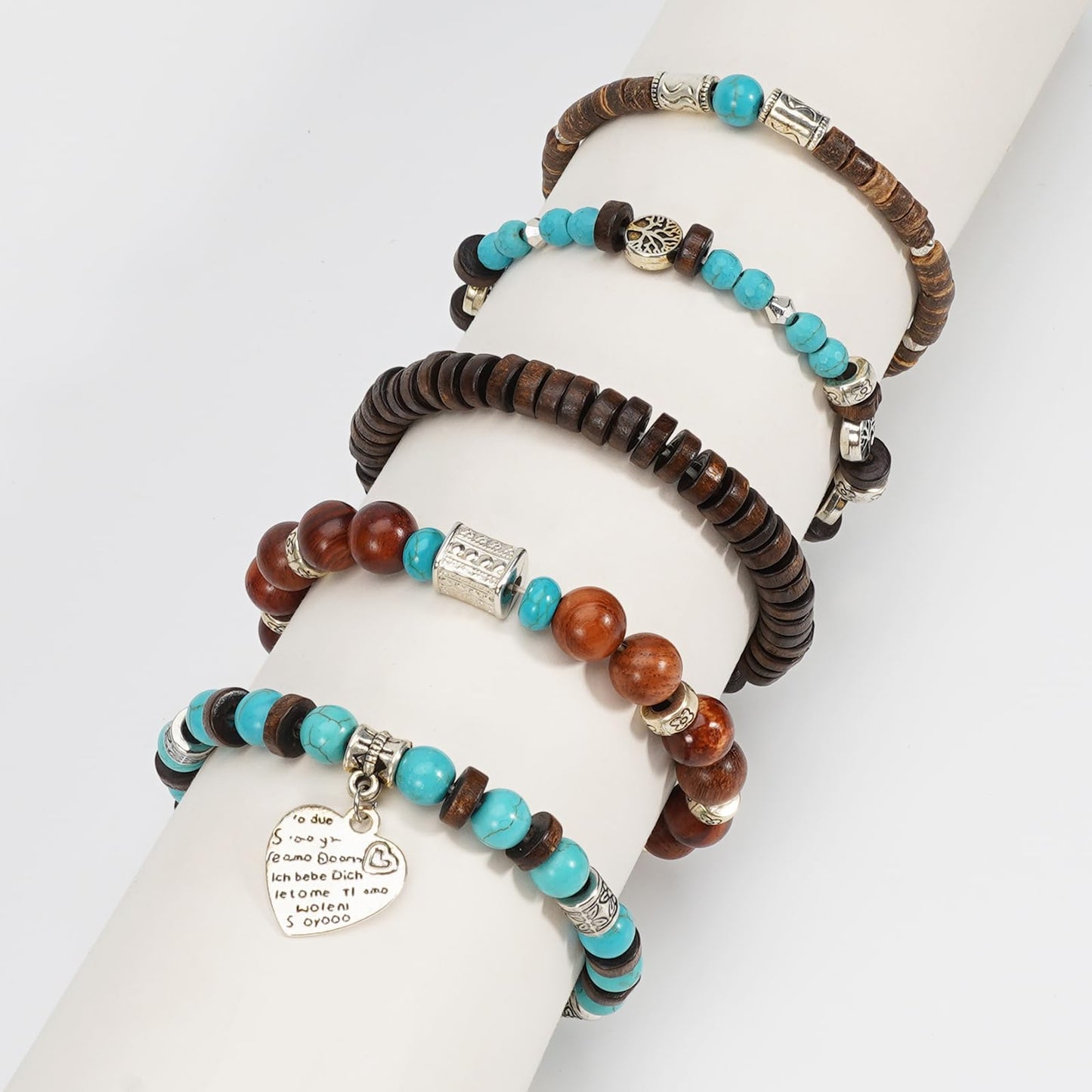 Briutn Vintage Wood Beaded Stretch Bracelets Bohemian Retro Stackable Elastic Bracelet for Women Men Summer Beach Holiday Jewelry