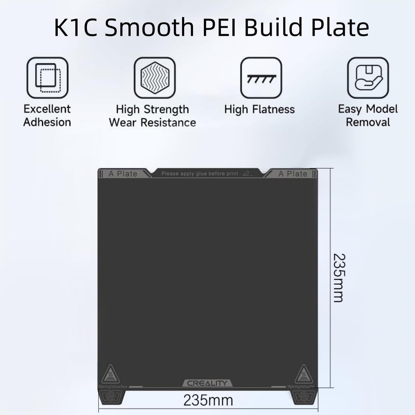 Creality K1 SE Build Plate Kit, K1C Flexible Spring Steel Bed Plate 235x235mm 3D Printer Platform Smooth Surface PEI Sheet Build Surface for K1/Ender 3 S1/3 V3 SE/3 V3 KE/3 V3(Without Magnetic Base)