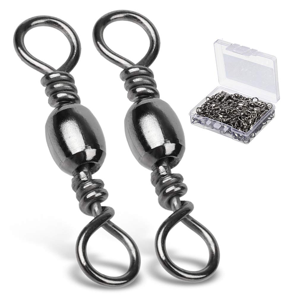 AMYSPORTS High Strength Fishing Swivels - Barrel Solid Ring & Rolling Fishing Tackle Line Connectors - Saltwater & Freshwater - Stainless Steel Accessories - 100pcs - 31lbs
